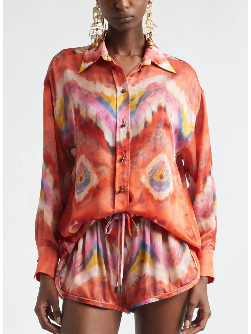Zimmermann Kindred Spirit Alchemy Relaxed Silk Satin Button-Up Shirt